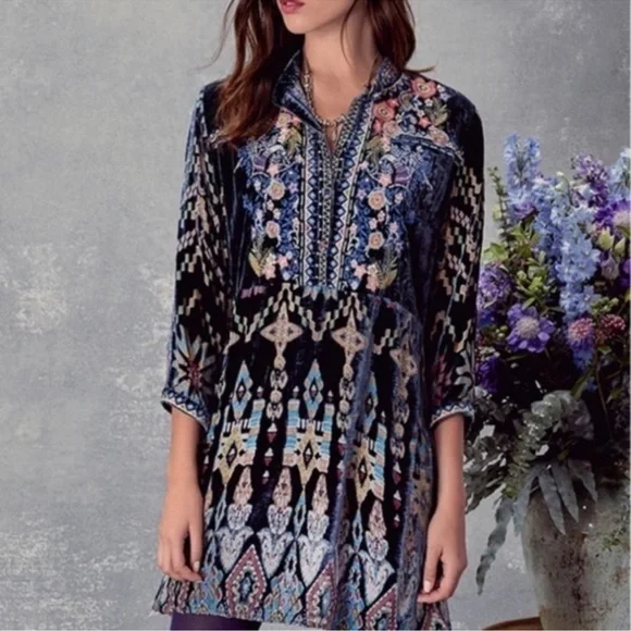 Johnny Was | Tops | Johnny Was Laurelie Silk Velvet Burnout Embroidered  Tunic Dress Size S | Poshmark